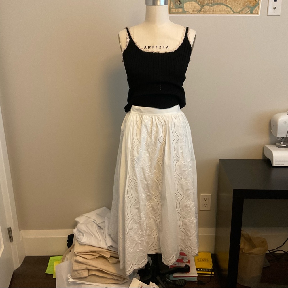 Tory Burch White Embroidered Midi Skirt